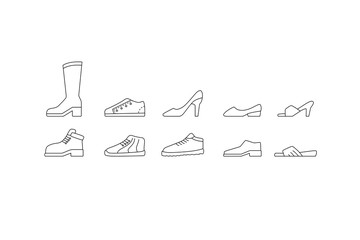 Shoes icon set. Male an female collection. Black line web signs. Vector illustration isolated on white background.