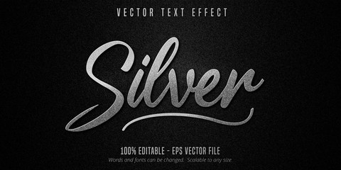 Metallic silver editable text effect on black canvas background