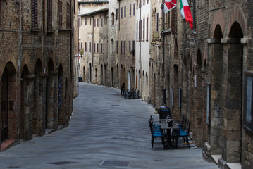 Alley of the city of San Gimignano in the morning