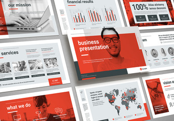 Business Presentation Layout in Gray and Red