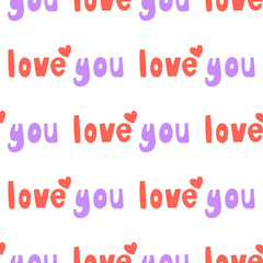 Love you. Trendy lettering with pop art seamless text. Seamless texture. Vintage background poster. Geometric art seamless pattern. Fashion graphic print