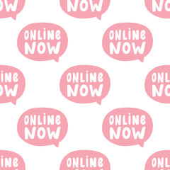 Online now. Trendy lettering with pop art seamless text. Seamless texture. Vintage background poster. Geometric art seamless pattern. Fashion graphic print