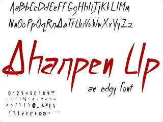 Hand drawn font. Sharpen Up set has sharp edges like knives. Perfect for edgy projects.