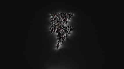 3d rendering of crowd of people with flashlight in shape of symbol of photo on dark background