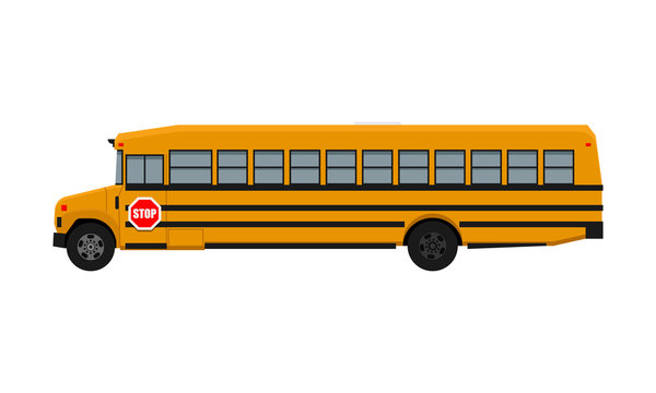 Yellow school bus vector illustration isolated on white background.