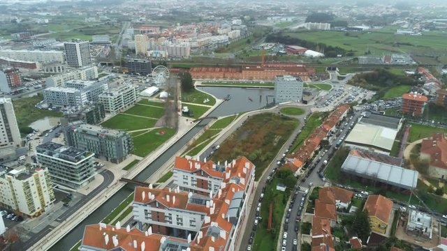 City of Aveiro. The Venice of Portugal. Aerial Drone Footage