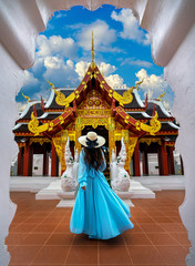 Fototapeta premium Tourist visiting at Wat Khua Khrae in Chiang rai, Thailand.
