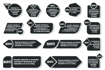 Quote frame notes.
Layout for links and digital information.
Set of blank quote frame templates. Text in brackets, quote blank speech bubbles, quote bubbles. Isolated template. Vector illustration.
