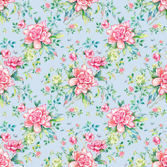 Stylish floral seamless rapport summer flowers with foliage.