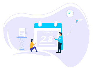 Planning concept time schedule. vector illustration of teamwork and schedule of events that govern work processes.