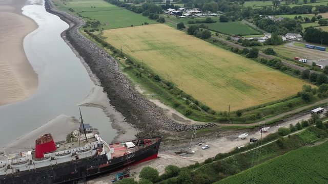 Mostyn Docks, River Dee, North Wales, UK. TSS Duke of Lancaster abandoned railway steamer ship docked in Mostyn Docks, River Dee, North Wales