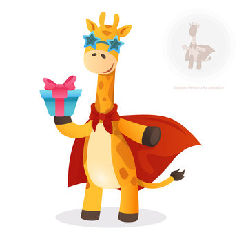 Cartoon Giraffe with preesent for animation