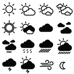 Weather line icons set. Isolated. Black.