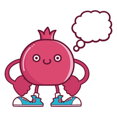 kawaii smiling pomegranate fruit with sneakers cartoon