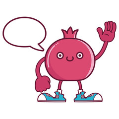 kawaii smiling pomegranate fruit with sneakers cartoon