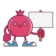 kawaii smiling pomegranate fruit with sneakers cartoon