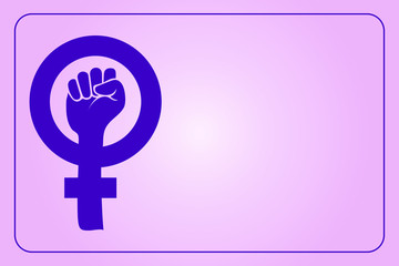 Vector of a purple raised hand as feminism symbol with gradient pink background.  Copy space.