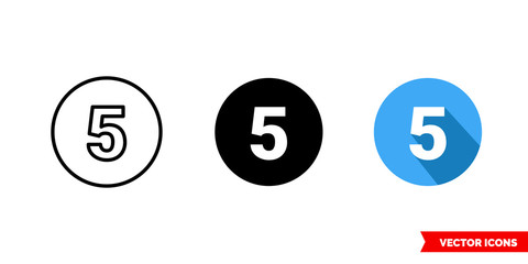 5 symbol icon of 3 types color, black and white, outline. Isolated vector sign symbol.