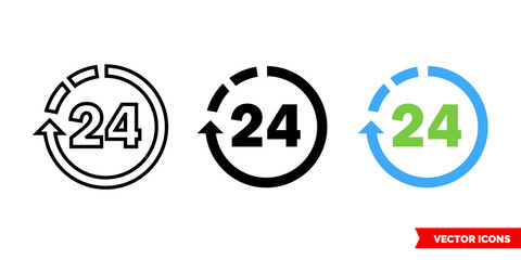24 icon icon of 3 types color, black and white, outline. Isolated vector sign symbol.