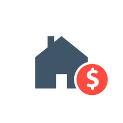 Home, house buying or real estate investment flat vector sign. House Rent vector icon. House symbol and dollar sign
