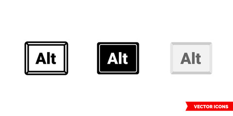 Alt button icon of 3 types color, black and white, outline. Isolated vector sign symbol.