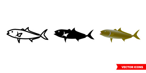 Amberjack fish icon of 3 types color, black and white, outline. Isolated vector sign symbol.