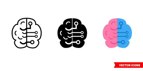 Artificial intelligence icon of 3 types color, black and white, outline. Isolated vector sign symbol.