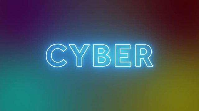 Cyber Neon Text sign, neon glow color moving seamless art background, Technological writing gabstract motion screen 4k
