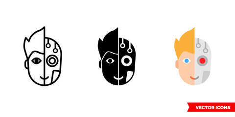 Artificial intelligence icon of 3 types color, black and white, outline. Isolated vector sign symbol.