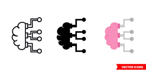 Artificial intelligence icon of 3 types color, black and white, outline. Isolated vector sign symbol.