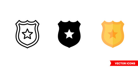 Badge icon of 3 types color, black and white, outline. Isolated vector sign symbol.