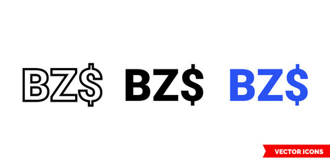 Belize dollar icon of 3 types color, black and white, outline. Isolated vector sign symbol.