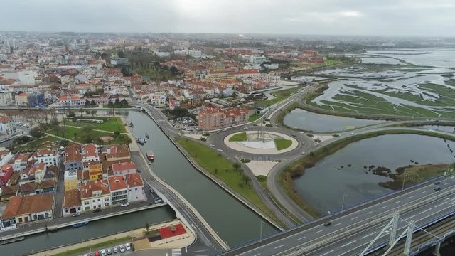 Aveiro, historical village of Portugal. Aerial Drone Footage