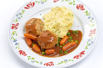 meatballs with mashed potato and vegetables