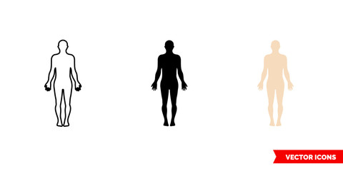 Body symbol icon of 3 types color, black and white, outline. Isolated vector sign symbol.