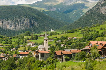 Filisur, Bergün, Kirche, Albula, Albulatal, Albulapass, Bergdorf, Passstrasse, Wanderweg,...