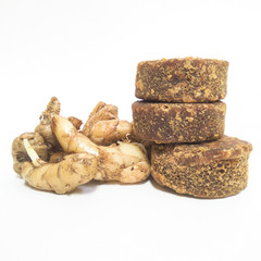 fresh kaempferia galanga (kencur) and sweet brown sugar (gula merah)