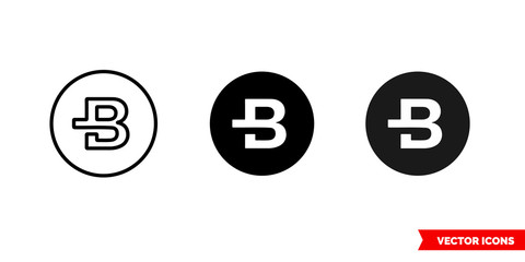 Bytecoin icon of 3 types color, black and white, outline. Isolated vector sign symbol.