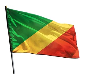 Fluttering Congo flag on clear white background isolated.