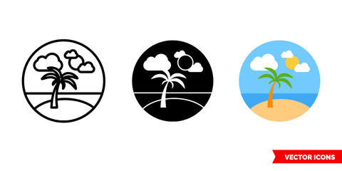 Caribbean island icon of 3 types color, black and white, outline. Isolated vector sign symbol.