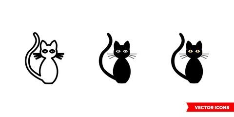 Cat icon of 3 types color, black and white, outline. Isolated vector sign symbol.