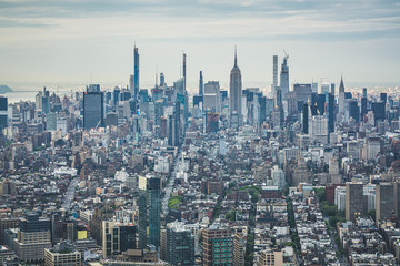 New York City skyline with skyscrapers on a cloudy day