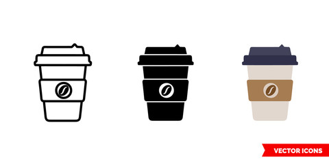Coffee icon of 3 types color, black and white, outline. Isolated vector sign symbol.