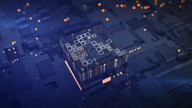 Blue HEX digital code is processing 3D rendering illustration