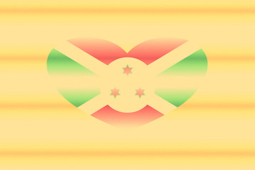 Abstract flag of Burundi in grunge heart shaped. Pastel background. Grain.