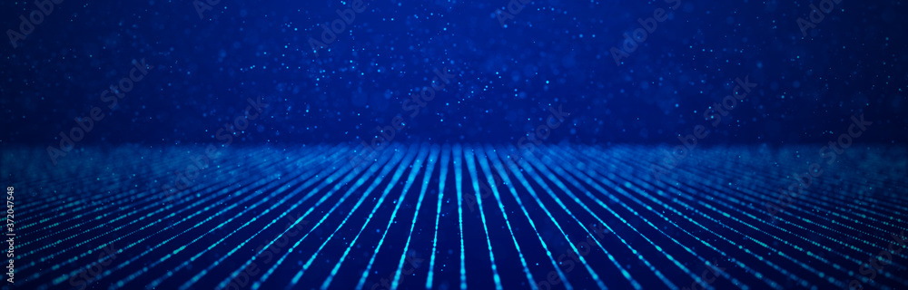 Wall mural perspective grid. abstract mesh background. polygonal mountains. 3d rendering.