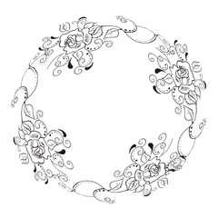 patterned rose, a flower drawn by a pen like a tattoo with loach petals and curves.
wreath, flowers in a circle