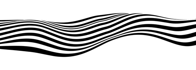 Optical illusion wave. Abstract 3d black and white illusions. Horizontal lines stripes pattern or background with wavy distortion effect. Vector illustration.