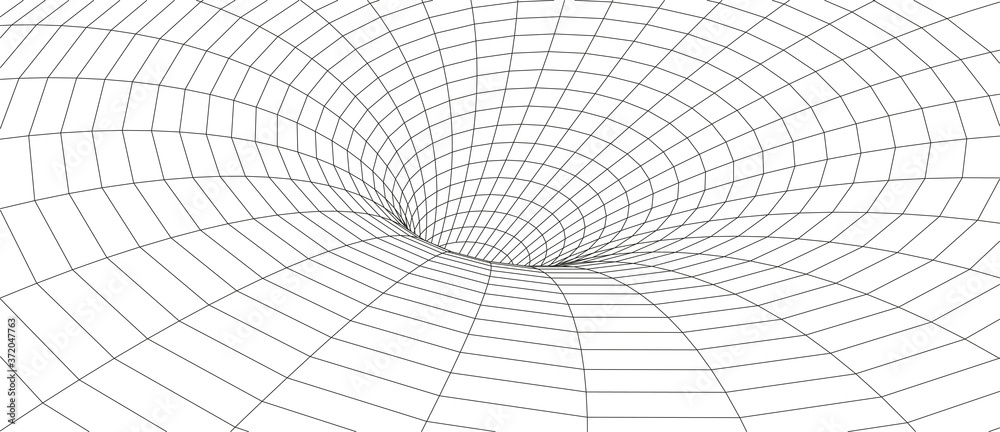 Poster tunnel or wormhole. digital 3d wireframe tunnel. 3d tunnel grid. network cyber technology. surrealis