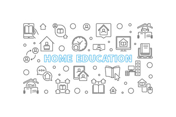 Home Education vector concept outline horizontal illustration or banner